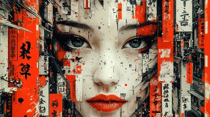 Abstract Geisha Portrait Cityscape Urban Art