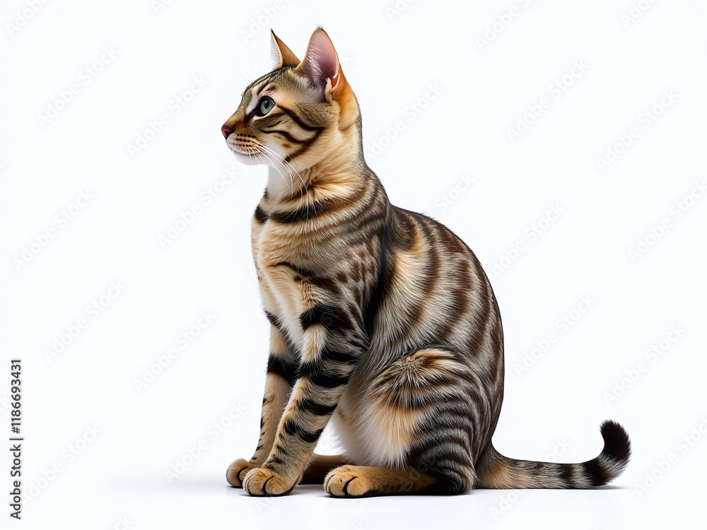 Poster Designed Isolated Cat Sitting Profile With White Background And Transparent Png Image For Professional Use Online. 00003