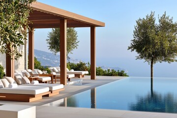 Obraz na płótnie Canvas Tranquil Luxury Poolside Relaxation Mediterranean Villa Escape