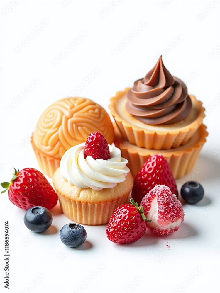 Poster Delicious Desserts Made Up Of Various Sweets Are Isolated Against A Pure White Background Creating A Visually Appealing Scene. 00002