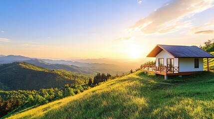 Mountaintop Cabin Sunset Idyllic Escape Peaceful View Stunning Home