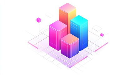 A colorful bar chart clipart, business graph element, 3D isometric illustration, vibrant, isolated on white background 