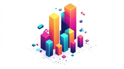 A colorful bar chart clipart, business graph element, 3D isometric illustration, vibrant, isolated on white background 