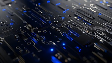 Fototapeta premium High-Tech Circuit Board with Blue and Silver Lines in Detail
