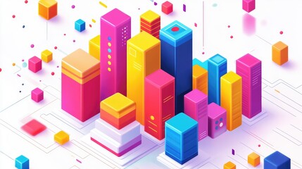 A colorful bar chart clipart, business graph element, 3D isometric illustration, vibrant, isolated on white background 