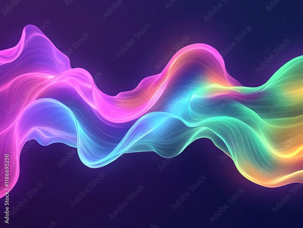 Poster vibrant wavy iridescent shapes in neon shades captivating fluid movement luminous ethereal forms shi