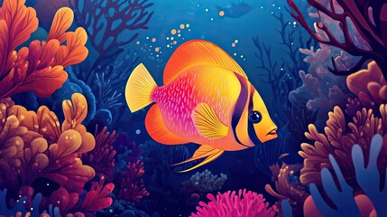 Fototapeta premium Vibrant Orange Fish Swims Among Colorful Coral Reef