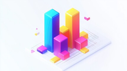 A colorful bar chart clipart, business graph element, 3D isometric illustration, vibrant, isolated on white background 