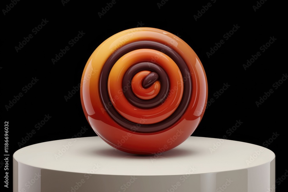 Aufkleber Abstract 3D rendering of a glossy, swirling sphere with concentric circles in shades of orange and brown.