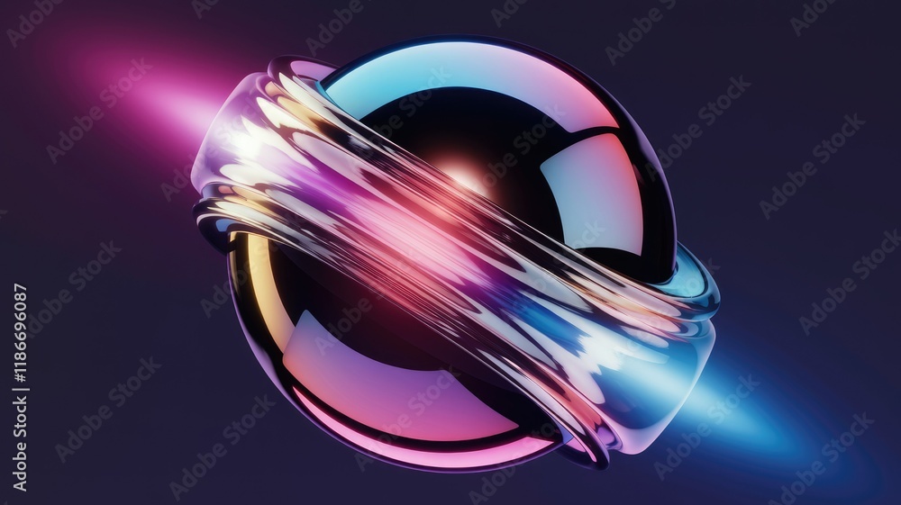 Aufkleber a vibrant, iridescent sphere is encircled by a glossy, swirling band, creating a dynamic and futuris