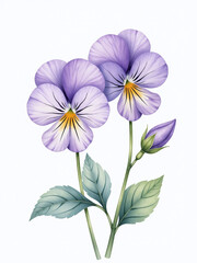 Fototapeta premium Delicate Watercolor Design Featuring A Purple Pansy Flower Also Known As Viola Tricolor In A Banner Layout With Space To Write. 00002