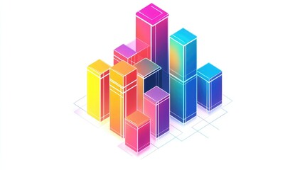 A colorful bar chart clipart, business graph element, 3D isometric illustration, vibrant, isolated on white background 