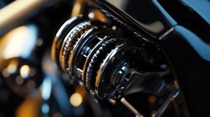 Fototapeta premium A detailed view of a motorcycle's front wheel, with tire and rim visible