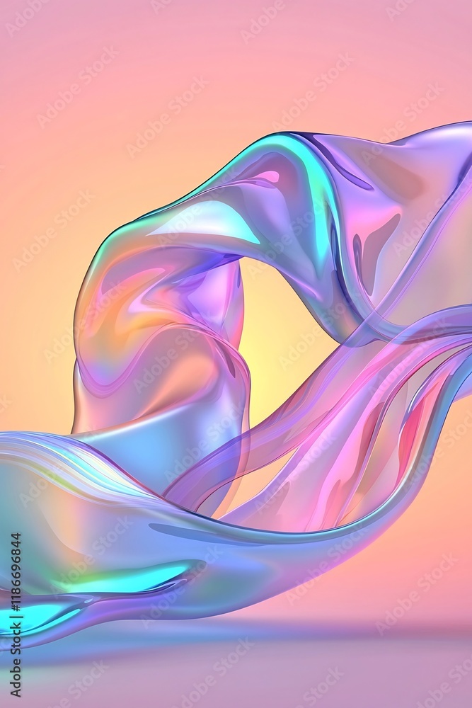 Poster mesmerizing iridescent waves in ethereal pastel tones captivating abstract digital with fluid moveme