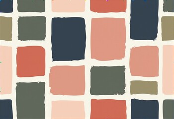 Fototapeta premium Seamless Pattern of Large Squares in Pink, Navy Blue, and Olive Green for Textile, Fabric, and Wall Design 