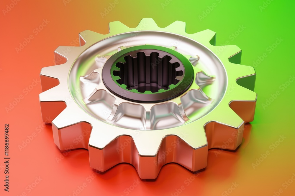 Poster A metallic gear with intricate details, showcasing precision engineering and mechanical functionality.