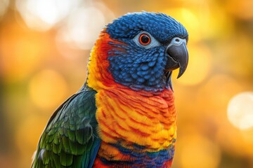 Obraz premium Vibrant rainbow lorikeet with golden bokeh 