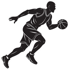 Naklejka premium Silhouette of male basketball player running with ball 