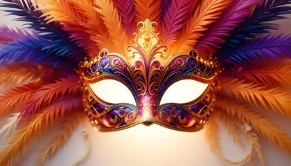 Ornate Masquerade Mask with Vibrant Feathers Carnival Celebration Costume Accessory
