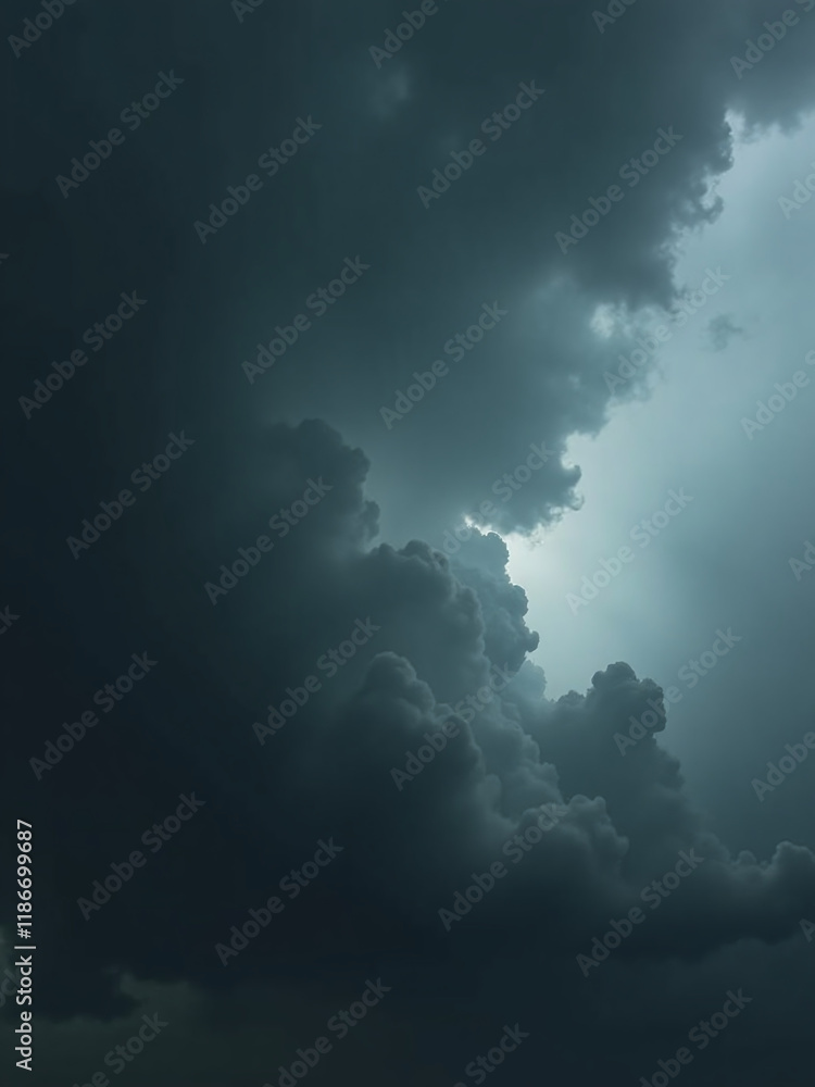 Poster Dark, Foreboding Storm Clouds With A Background Texture Of Black And White Ominous Hues Create An Eerie Atmosphere. 00003