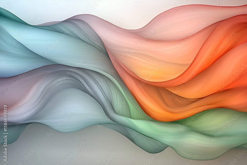 Poster Captivating abstract background design with undulating wavy iridescent shapes in soft luminous gradients featuring a captivating fractal like structure with a surrealist and whimsical influence
