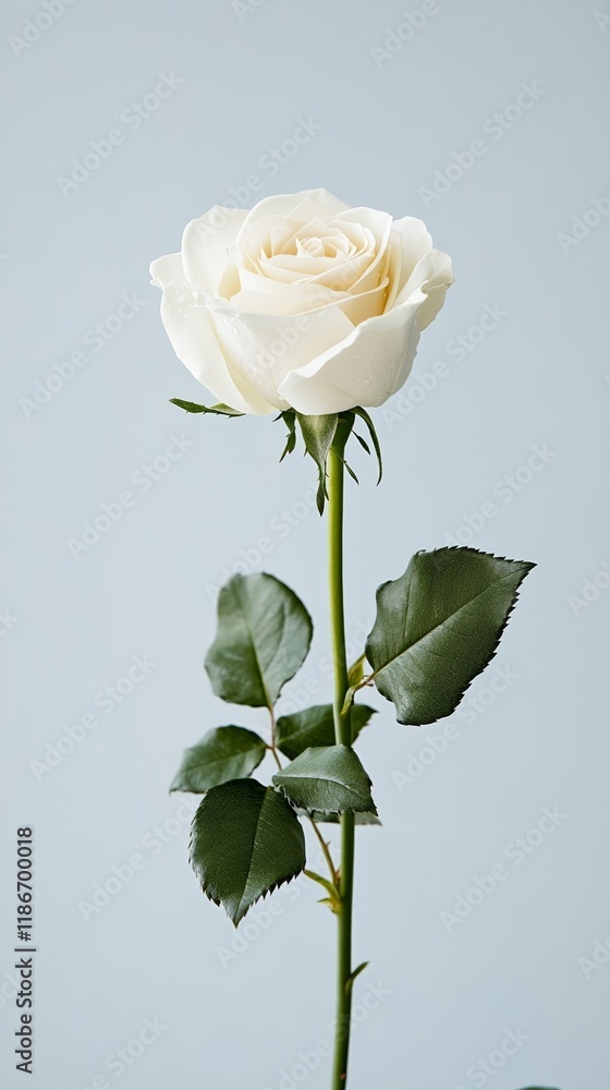 Poster an elegant white rose with soft dewy petals resting gently on a pristine white background creating a