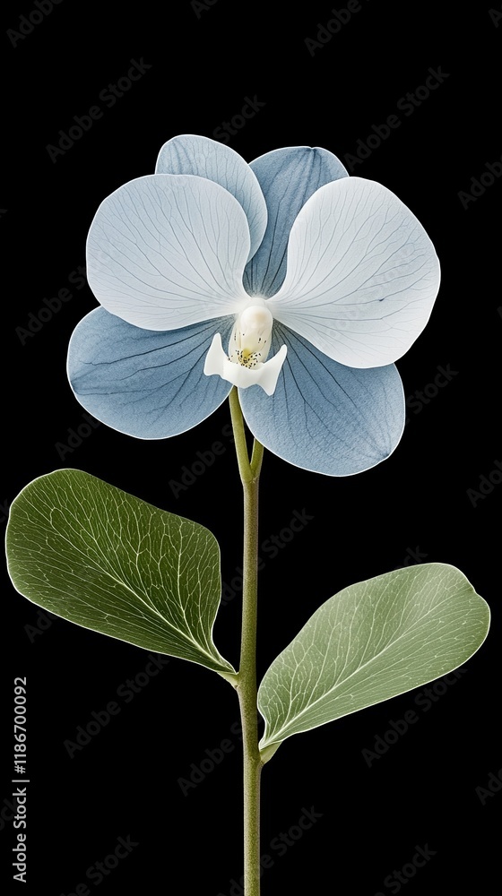 Poster an ethereal x ray of an orchid flower its fragile petals and curving stem glowing with soft transluc