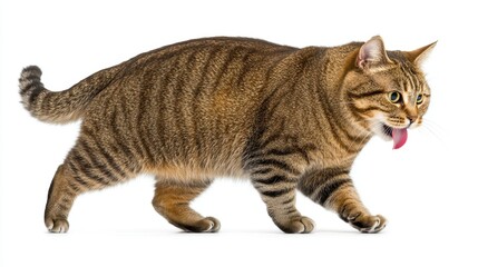 Striped Tabby Cat Walking, Studio Shot