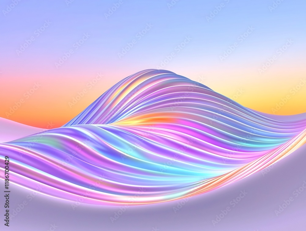 Poster mesmerizing iridescent waves of vibrant gradients in a tranquil futuristic skyscape a digital showca