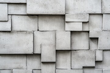 A close-up view of a wall made of concrete blocks, showing the texture and structure