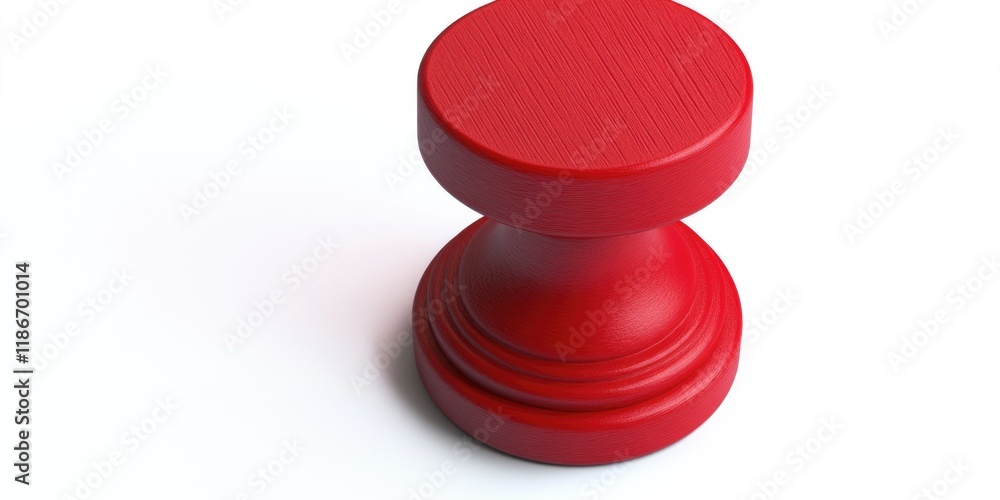 Poster a close-up view of a bright red object sitting on a clean white surface