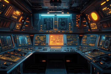 Obraz premium High-Tech Control Room with Glowing Screens