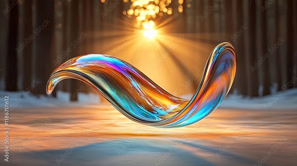 Poster mesmerizing iridescent swirling waves in earthy tones abstract digital painting with shimmering patt