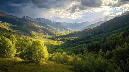 Fototapeta premium Mountain Valley Sunset Landscape