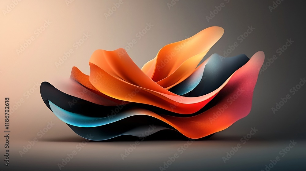 Poster mesmerizing iridescent wavy shape with shimmering gradient colors and ethereal luminous texture capt