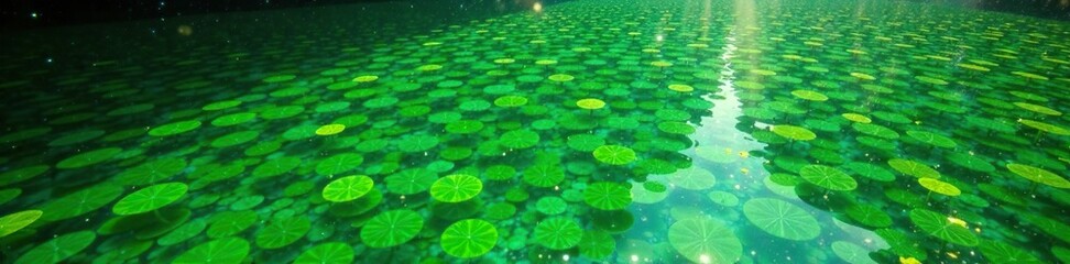 Green phytoplankton in dense bloom in freshwater river, aquatic life, phytoplankton, rivers
