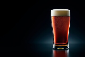 Glass of amber ale against a dark background