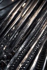 Obraz premium detailed close shots showcasing unique textures patterns intricate steel surfaces, metal, design, industrial, polished, shine, geometric, composition