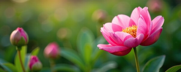 Open and closed peony buds suspended in mid-air, organic, buds, peaceful
