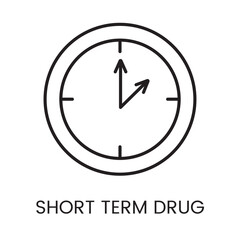 An icon of a clock in vector, symbolizing timing for short term drug use, with an editable stroke