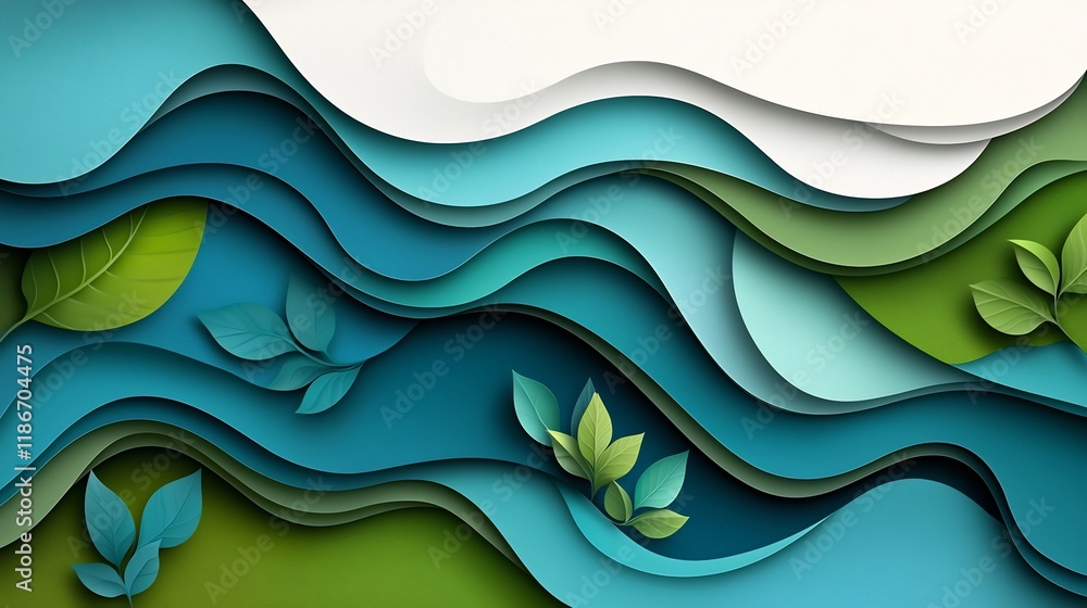 Poster mesmerizing abstract waves of blue and green hues in digital art masterpiece intricate flowing patte