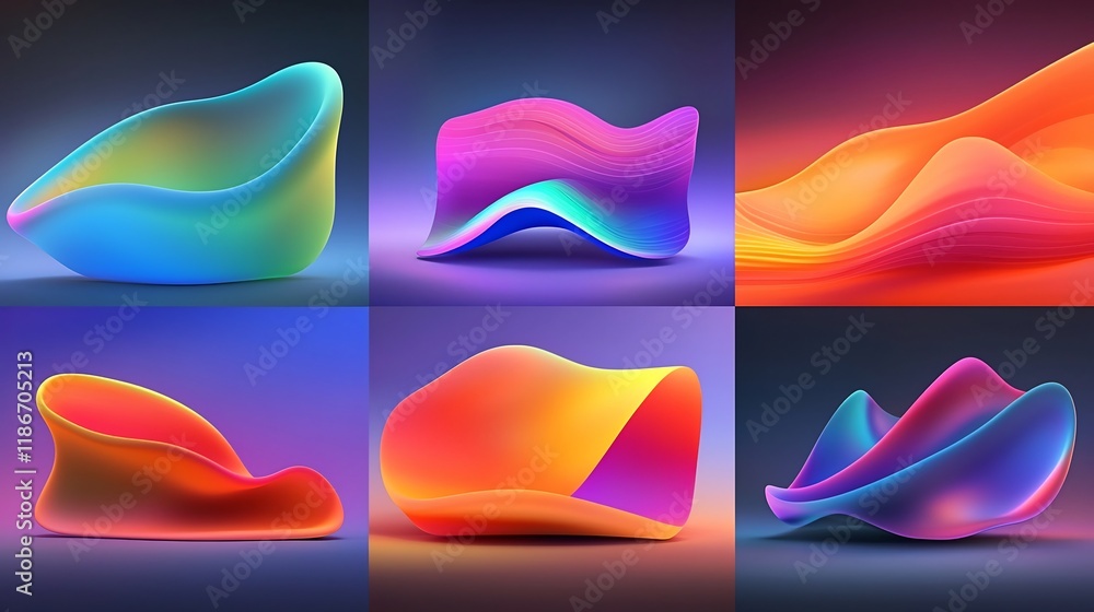 Poster mesmerizing undulating iridescent shapes in vibrant cinematic surreal background design abstract dre