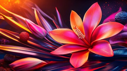 Fototapeta premium Vivid Tropical Plants with Colorful Floral Patterns in High Resolution