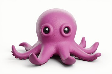 Adorable pink octopus with big eyes, cute cartoon rendering.