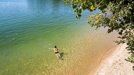 Serene Summer Swim in Crystal Clear Lake Water