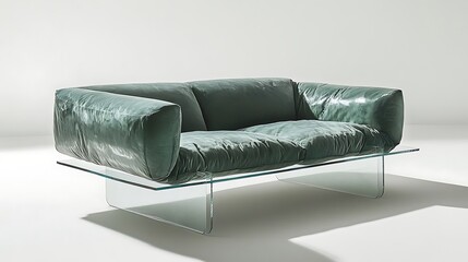 Fototapeta premium Unique sofa with a floating design, glass legs, and a minimalist aesthetic 