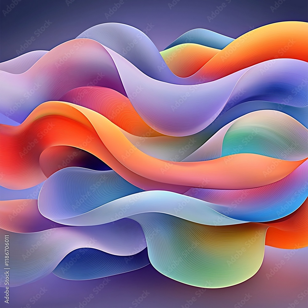Poster abstract background design featuring vibrant dynamic compositions of wavy iridescent shapes and pris