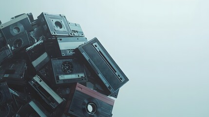 Obraz premium A Pile Of Old Vintage Video Tapes And Cassettes