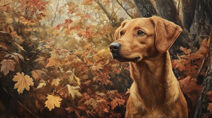 Golden Retriever in Autumn Foliage