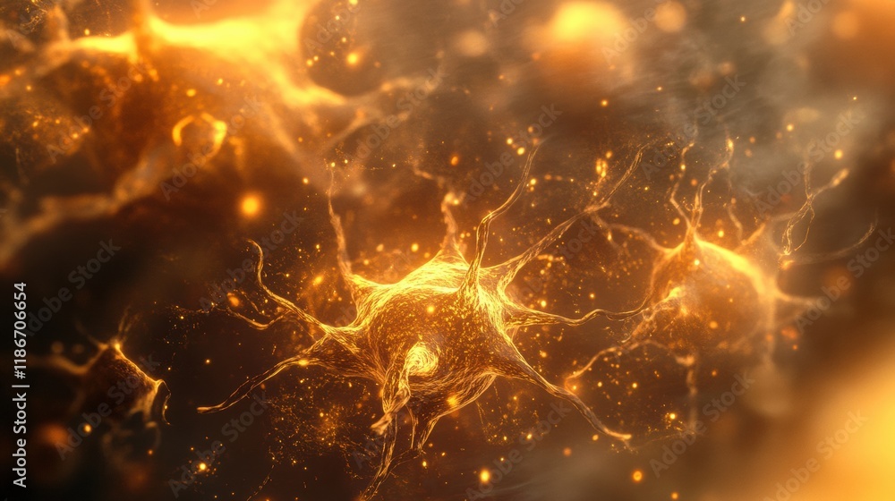 Aufkleber cancer cells display glowing edges under microscopic observation in a lab environment, showcasing ce